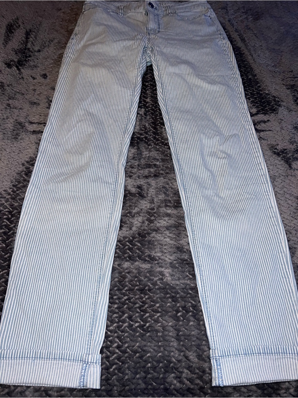 White House Black Market Blue and White Striped Straight Leg Jeans